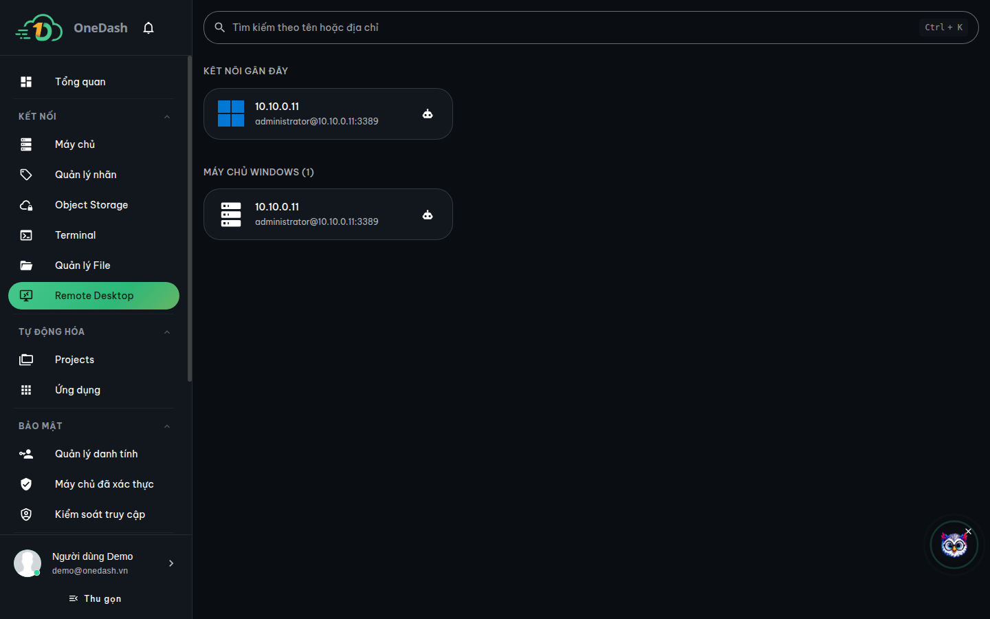màn hình Chọn máy chủ Windows của Remote Desktop
