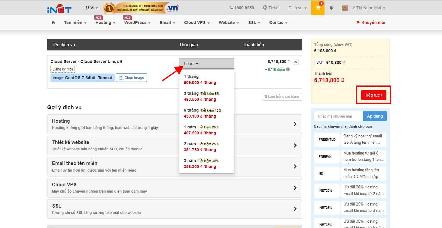 gói cloudserver vào giỏ hàng
